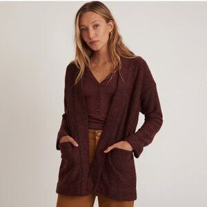 Cozy Marine Layer Birdseye Cardigan Sweater Maroon & Black Size S